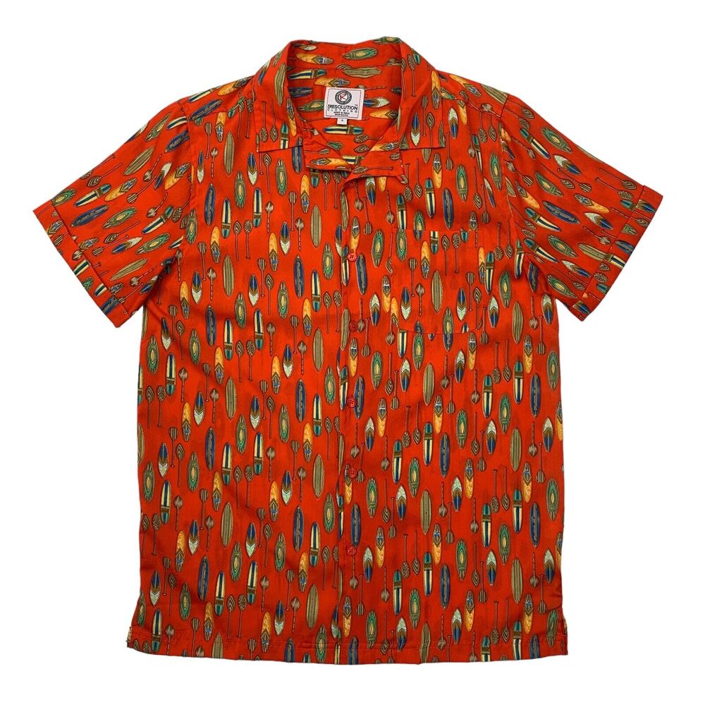 One Resolution Hawaiian Shirt Men S Small Flame Red Thin Fabric Paddle Surfboard